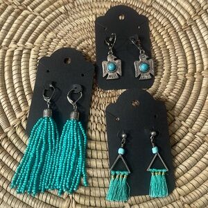 Silver and Turquoise color Dangle Earrings never worn